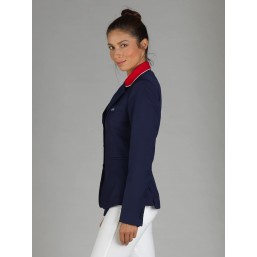 Naska Lady - Veste de concours équestre - Modèle femme - couleur Marine à col rouge