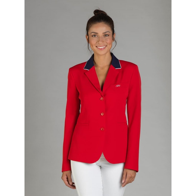 Naska Lady - Equestrian show jacket - For woman - Color Red with navy collar